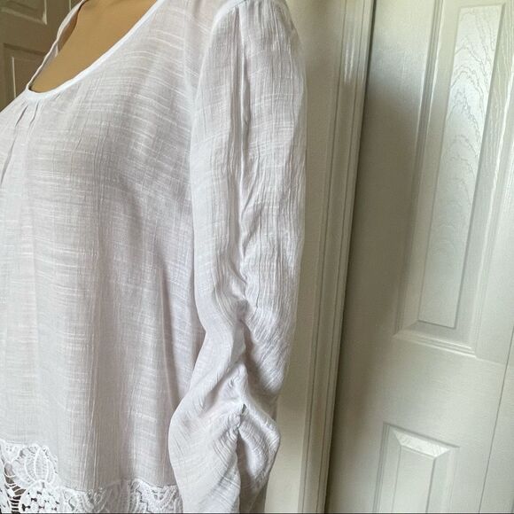 Unique Spectrum 3/4 Sleeve Blouse Sheer With Lace Bottom Hem Size X-Large - Picture 5 of 13